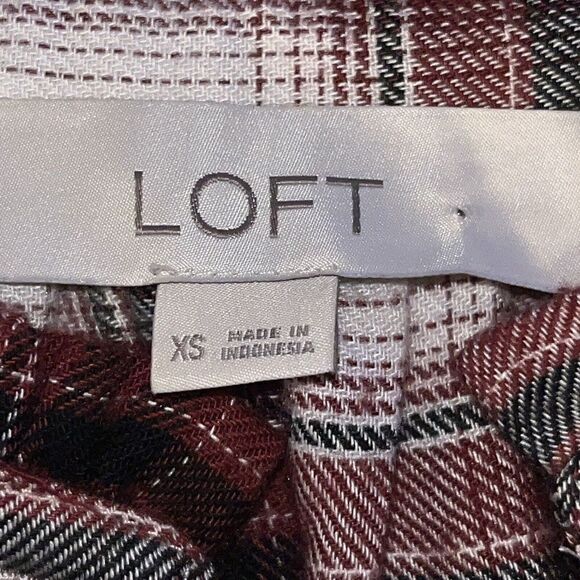 Ann Taylor Loft Blouse Wmns Sz XS Red Plaid Button Down Faux Ruffle Collar - Picture 5 of 8